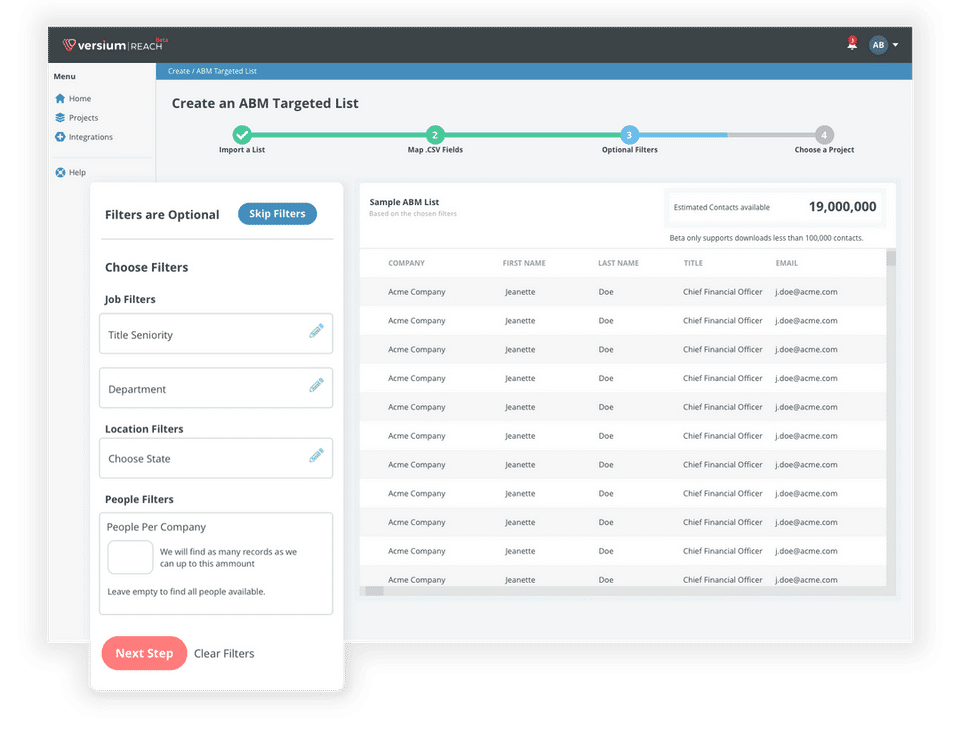 Versium REACH screenshot