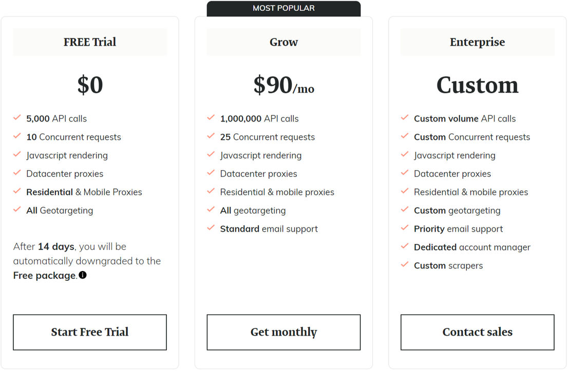 WebScrapingAPI pricing 1