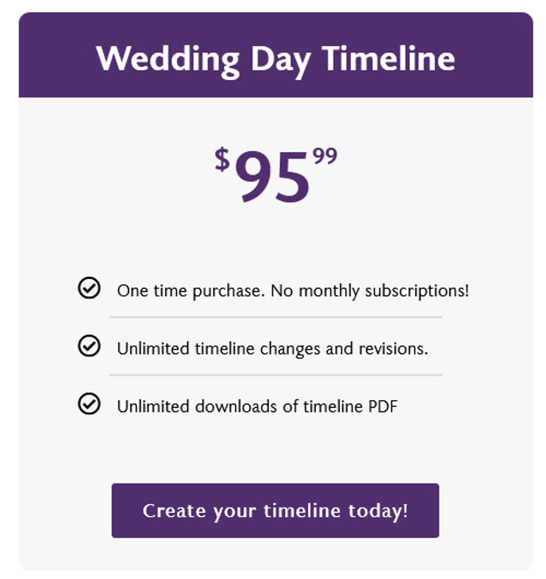 Wedding Day Timeline pricing 1