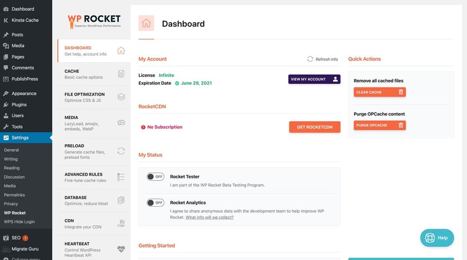 WP Rocket screenshot 1