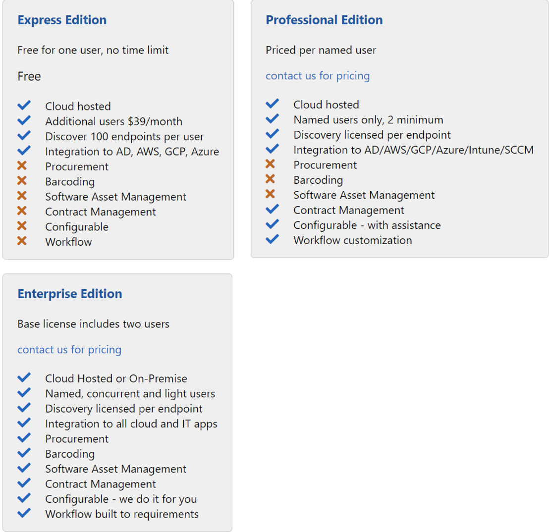 xAssets IT Asset Management pricing