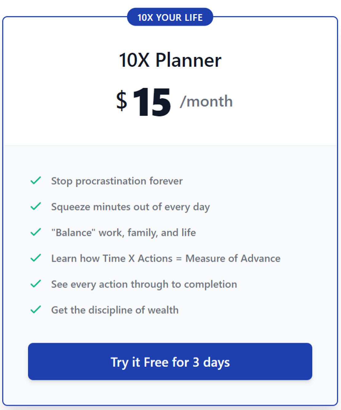 10X Planner App pricing 1