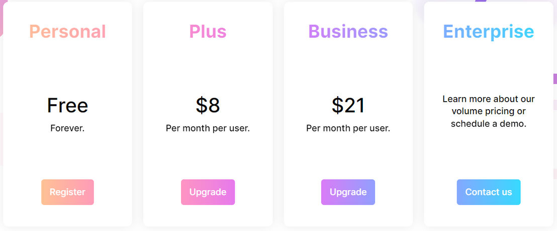 Zenkit Projects pricing 1