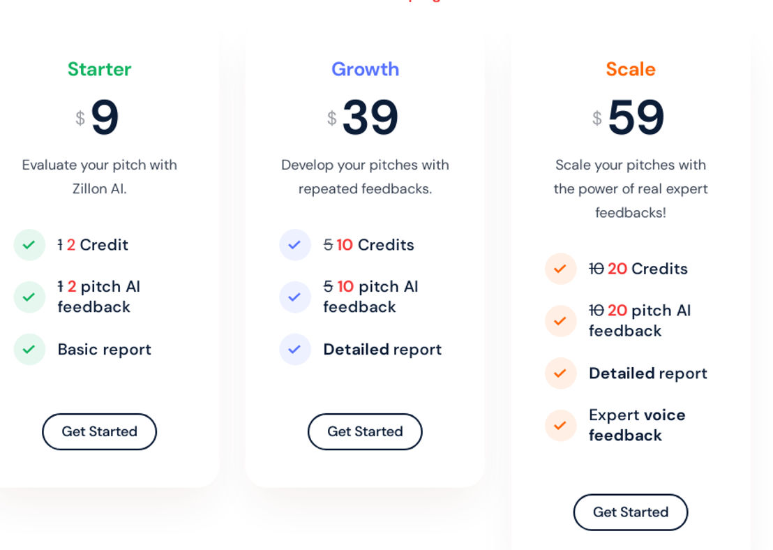 Zillion Pitches pricing 1