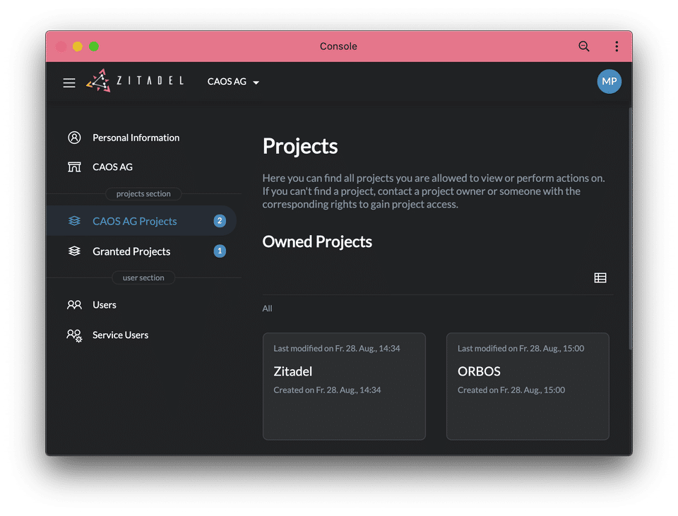 ZITADEL screenshot 1