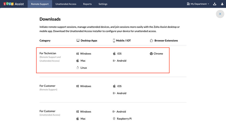 Zoho Assist screenshot