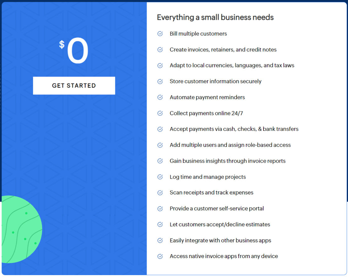Zoho Invoice pricing 1