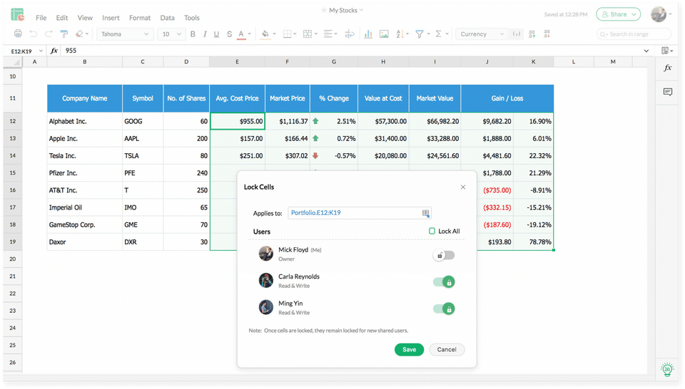 Zoho Sheet screenshot