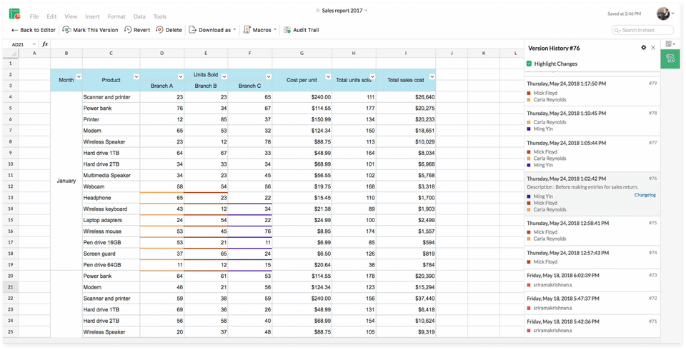 Zoho Sheet screenshot