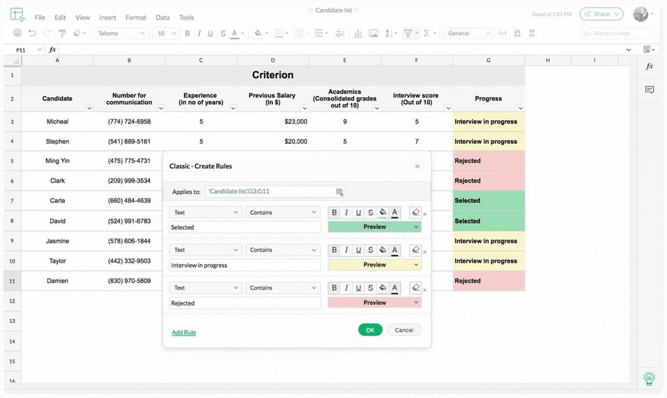Zoho Sheet screenshot