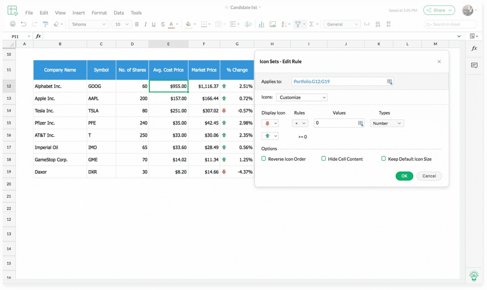 Zoho Sheet screenshot