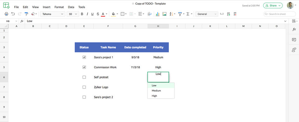 Zoho Sheet screenshot