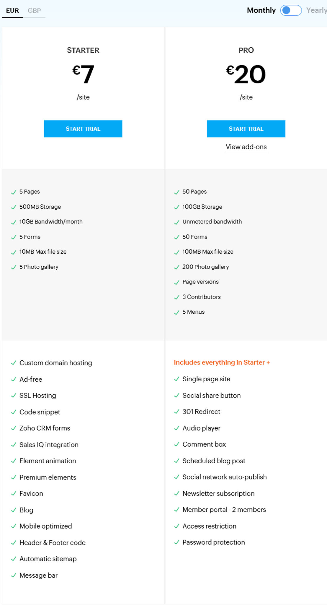 Zoho Sites pricing 1