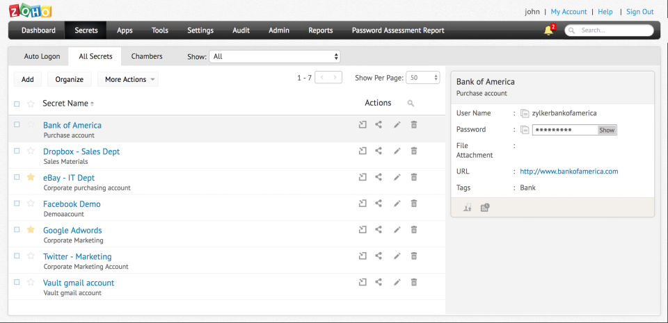 Zoho Vault screenshot
