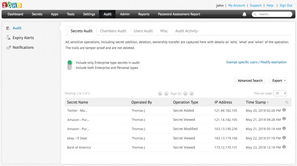 Zoho Vault screenshot