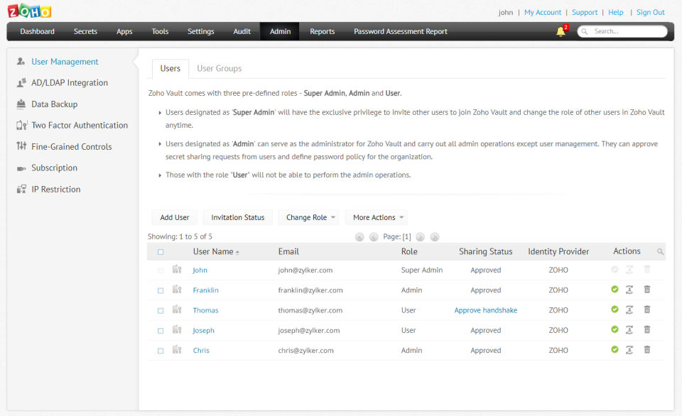 Zoho Vault screenshot