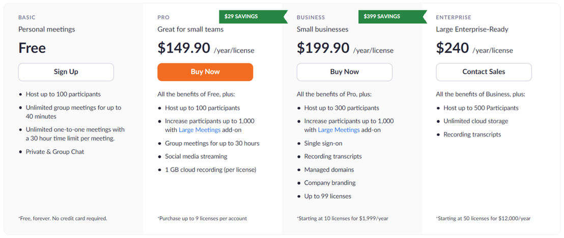 Zoom pricing 2