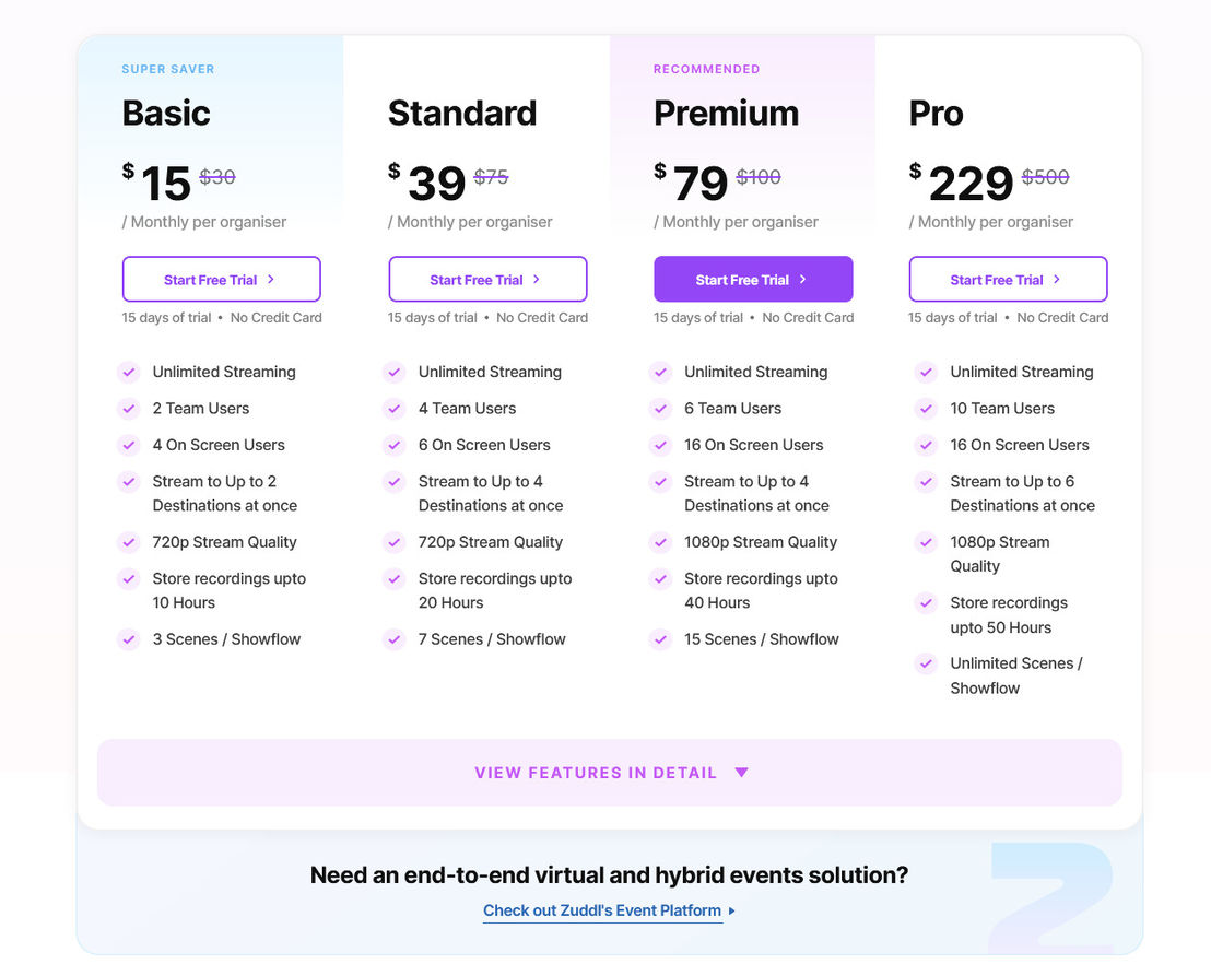 Zuddl Studio pricing 1