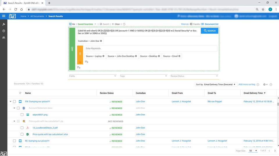 ZyLAB ONE screenshot